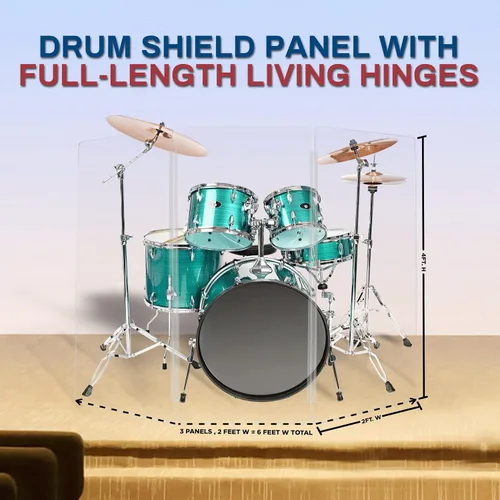 Vista 6 de PENNZONI Drum Shield de 4 pies con bisagras de plástico, viene con 3 paneles de batería y bisagras de plástico, paneles de acrílico transparente