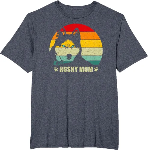 Vista 15 de Husky Mom Retro Dog Lover Mother Siberian Huskies Tee Women T-Shirt Asphalt Grey