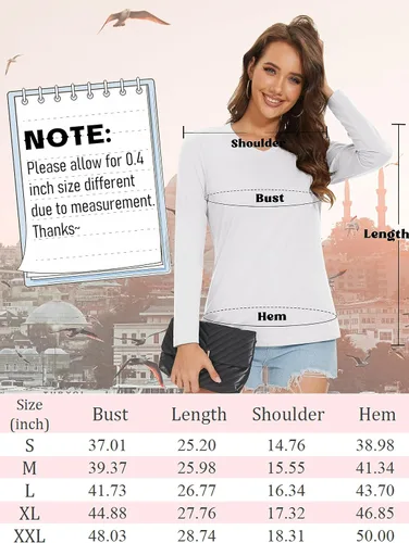 Vista 7 de MAGCOMSEN Camisetas básicas de algodón de manga larga con cuello en V para mujer, suaves, lisas, transpirables, casuales, para verano