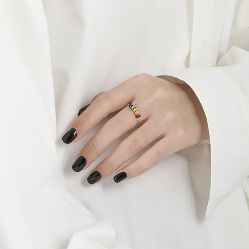Vista 8 de rongji jewelry Anillo giratorio para aliviar la ansiedad para mujer, anillo abierto de acero inoxidable de calidad y duradero con cuentas giratorias