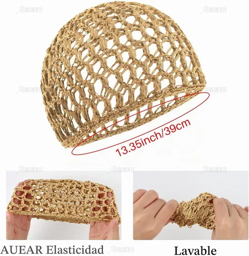 Vista 5 de AUEAR, Redes para el cabello para dormir, redecilla para dormir, gorro largo y recto, peluca rizada, protector de cabeza de malla para envolver