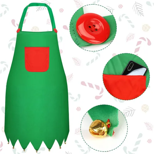 Vista 5 de LOVEINUSA Juego de delantal y sombrero de elfo de Navidad, delantales de Papá Noel, sombreros de cosplay para fiesta de Navidad, suministros