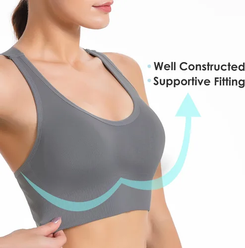Vista 4 de Evercute - Brasier deportivo para mujer con relleno, soporte medio, tirantes cruzados y ajustables, sin costuras, para yoga, ejercicio atlético