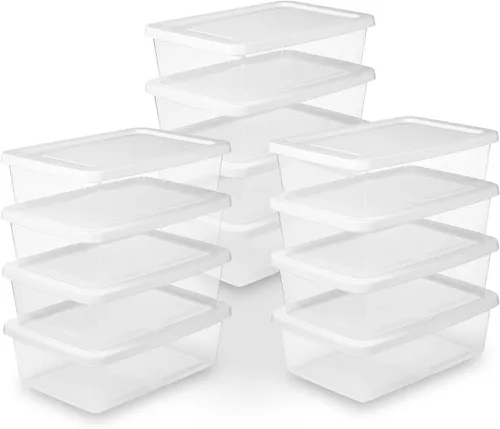 Vista 23 de Sterilite - Paquete de 12 cajas de almacenamiento apilables con tapas a presión; contenedor organizador de plástico resistente para armario, baño