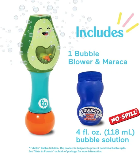 Vista 3 de Little Kids Fisher-Price - Maraca de juguete para niños pequeños Shake and Go Bubble 2 en 1 sin derrames, varita de burbujas y juguete musical