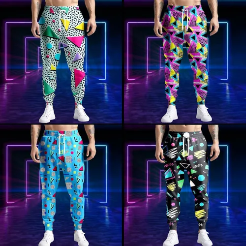 Vista 7 de Pantalones deportivos para hombre de los años 80 y 90, divertidos, para correr, con estampado retro, pantalones deportivos casuales con bolsillos