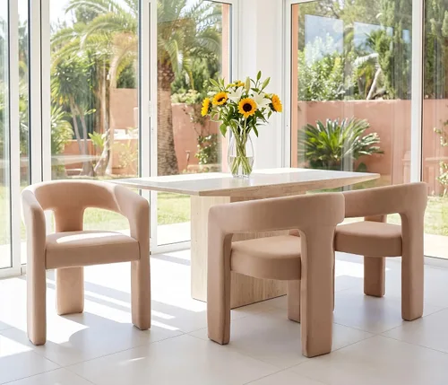 Vista 41 de RIVOVA Silla de comedor moderna de barril, silla lateral acolchada en lino con brazos cómoda para tocador, silla para comedor, sala de estar