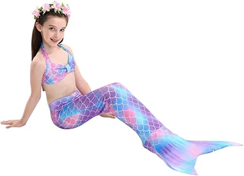 Vista 3 de Traje de baño de cola de sirena con monoaleta para niñas conjunto de bikini