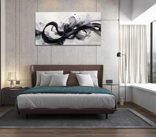Vista 6 de HONGRUIFAN Lienzo abstracto blanco y negro para pared, diseño de líneas geométricas, imagen grande de 20 x 40 pulgadas, ilustraciones contemporáneas