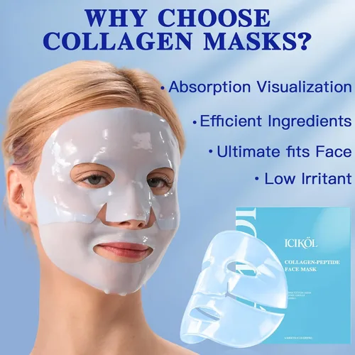 Vista 7 de Máscara facial de colágeno hidrolizado profundo, paquete de 4 – Máscara de lámina antiedad con péptidos y ácido hialurónico, restaura la elasticidad