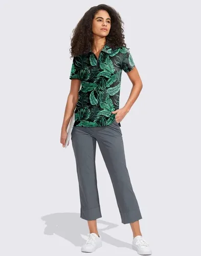 Vista 6 de Viodia Camisa de golf para mujer, manga corta, con cremallera, de secado rápido, elástica, con cuello de tenis, ropa de golf