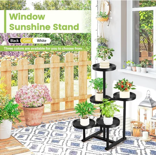 Vista 8 de Soporte de metal para plantas de 5 niveles para interiores, soportes de esquina escalonados para múltiples plantas, 27 pulgadas de alto, soporte