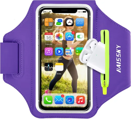 Vista 12 de Brazalete para teléfono celular con bolsillo con cremallera, soporte para iPhone 16 Pro Max/15/14 Pro Max/13/12/11 Pro Max/XS/XR, Galaxy S20 S10