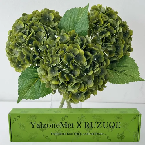 Vista 13 de YalzoneMet 3 unidades de flores artificiales de hortensia color beige cremoso de 21 pulgadas con textura real, flores de látex sintético