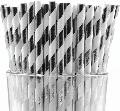 Vista 28 de Paquete de 150 pajitas de papel biodegradables de 4 capas de cheurón rosa bebé (compostables, no tóxicas, sin BPA)