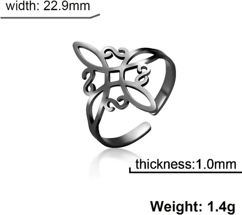 Vista 25 de UNIFT Anillo de nudo de bruja para mujer, de acero inoxidable, estilo geométrico, elegante, elegante, irlandés, nudo celta, ajustable, anillo