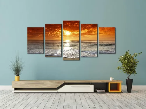 Vista 7 de Wieco Art, 5 paneles con hermosas vistas en alta definición en lienzos estirados y enmarcados. Lienzos de arte moderno de pared para decoración