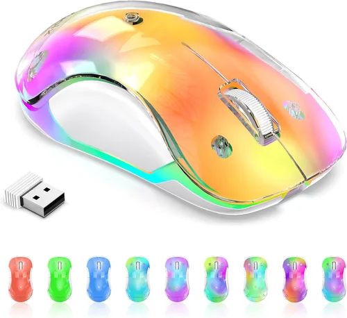 Vista 13 de memzuoix Mouse inalámbrico de 2.4G con cubierta personalizable y LED de 9 colores, ergonómico recargable, 1400 DPI, 5 botones, receptor USB para Azul