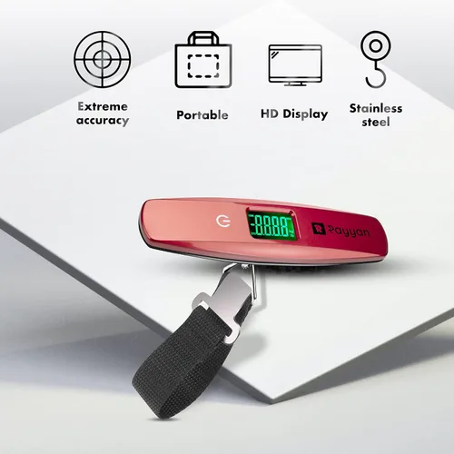 Vista 3 de Báscula digital portátil para maleta, báscula colgante, báscula de pesaje de equipaje con luz de fondo y función de tara, capacidad de 110