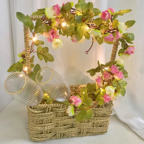 Vista 16 de Guirnalda de luces de simulación de rosas colgantes, guirnalda de plantas de seda, flores artificiales de seda, funciona con pilas, para decoración
