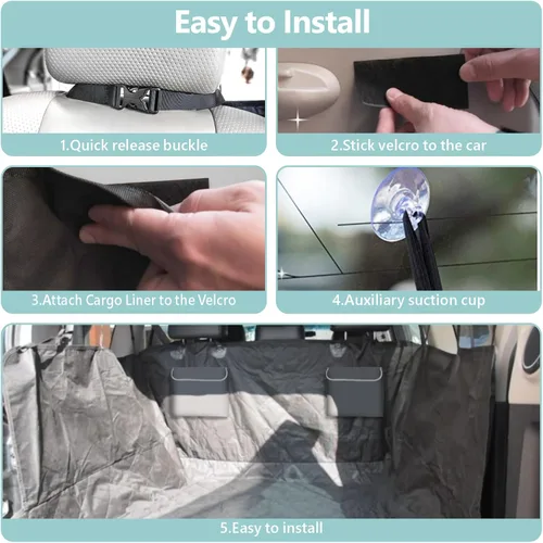 Vista 9 de Forro de carga SUV para perros con paredes laterales, cubierta de carga resistente para SUV Water Resistant, Bumper Flap, Non-Slip Trunk Mat, Rear