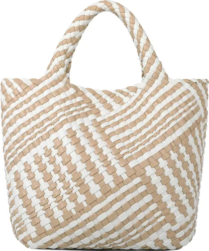 Vista 24 de Bolso tejido para mujer, bolso tote de cuero vegano grande para verano, playa, viaje, bolso de mano y cartera retro hecho a mano, bolso de hombro