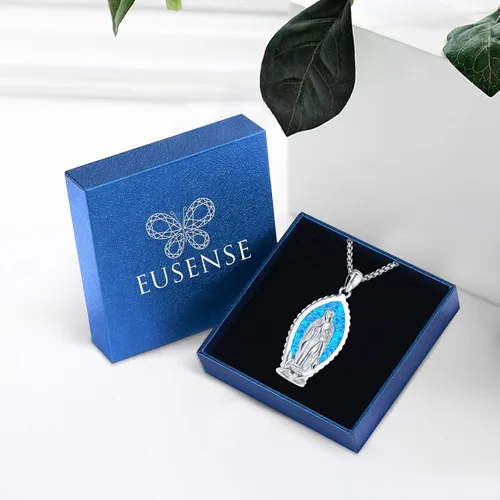 Vista 4 de Eusense Collar de ópalo para mujeres y hombres, joyería de ópalo azul y blanco de plata de ley 925 con dije de ópalo auténtico, regalo