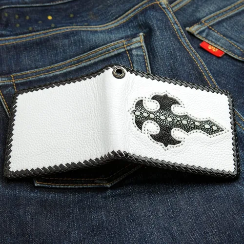 Vista 4 de White Stingray Skin - Cartera de motociclista para hombre talla M Blanco Cartera