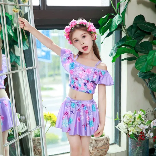 Vista 4 de Traje de baño Mirabel Isabella para niñas, traje de baño de dos piezas, conjunto de bikini con volantes