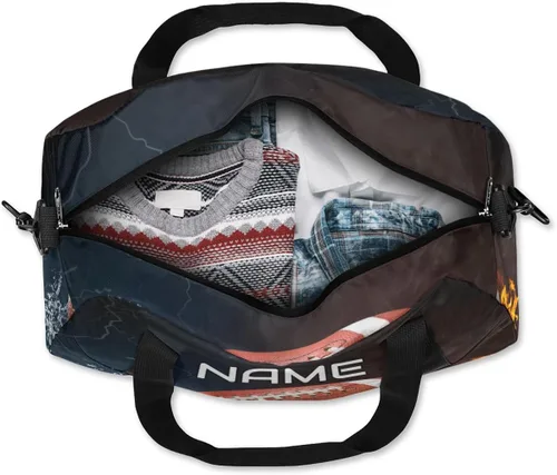 Vista 7 de Bolsa de lona personalizada para niños, fútbol americano de fuego, bolsa de gimnasio personalizada para adolescentes, niños y niñas, impermeable