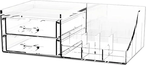 Vista 8 de Organizador de maquillaje pequeño de acrílico con cajones, organizador de cuidado de la piel transparente para tocador, cómoda, encimera de baño