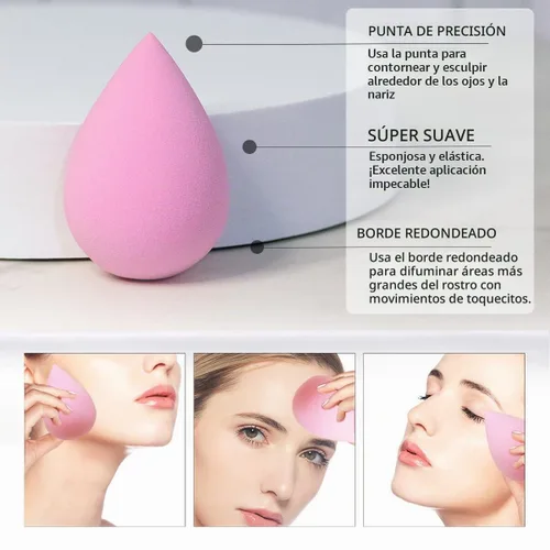 Vista 4 de Juego de 6 esponjas de maquillaje – Esponja suave de belleza para base, crema y polvo (rosa claro)