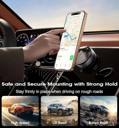 Vista 4 de Soporte magnético para teléfono de automóvil de absorción al vacío, adecuado para teléfonos iPhone y Android, soporte de ventosa ajustable de 360°