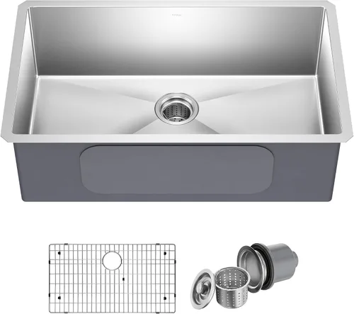 Vista 8 de Kraus Standart PRO - Fregadero de cocina de montaje inferior con tazón individual para bar de acero inoxidable, calibre 16, 10 pulgadas, KHU101-10