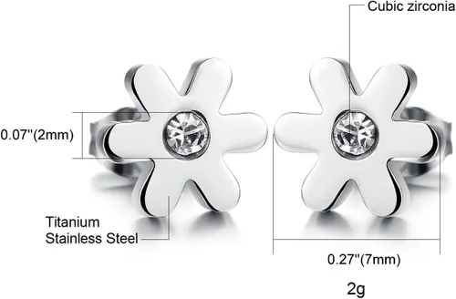 Vista 5 de Aegean Jewelry - Aretes tipo dormilona de titanio de acero inoxidable con caja de regalo y un pequeño regalo gratis, Circonia cúbica