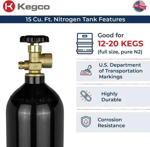 Vista 3 de Kegco Tanque de aire de nitrógeno de 15 pies cúbicos con elegante acabado epoxi negro (vacío)