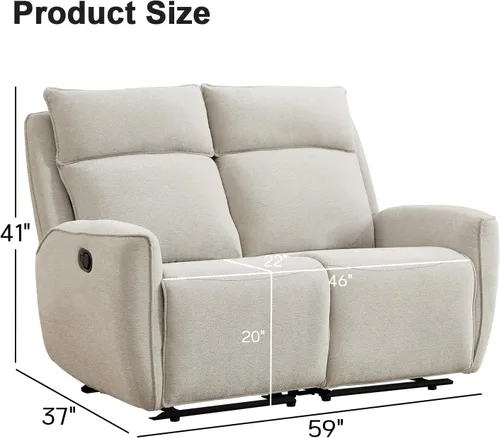 Vista 2 de INZOY Sillón reclinable manual de dos plazas, sofá reclinable de pared 2 asientos, juego de sofá reclinable de tela de chenilla, silla reclinable