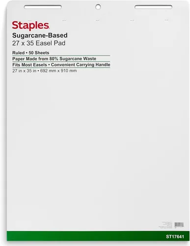 Vista 8 de STAPLES Easel Pad - Repositionable, Large Flip Chart Paper, 25"x30", 30 Sheets, 2 Pack, White, Recycled