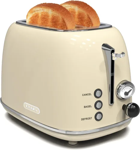 Vista 12 de Tostadora de 2 rebanadas, tostadora retro de acero inoxidable con 6 ajustes, ranuras extra anchas de 1.5 pulgadas, función de Rosa bebé