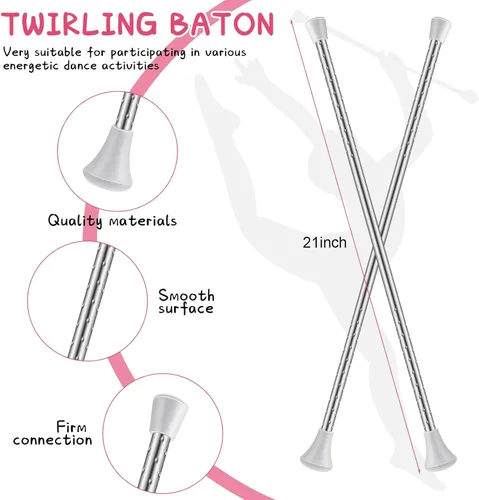 Vista 2 de HyDren 4 piezas de bastones para banda de marcha giratoria, bastón estándar de acero inoxidable con puntas de goma completa con cinta de baile