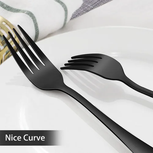 Vista 5 de LIANYU Juego de cubiertos negros de 40 piezas para 8, cubiertos de acero inoxidable, utensilios de cocina que incluyen tenedores, cuchillos