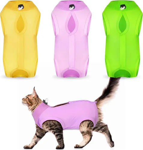 Vista 6 de Nuanchu 3 piezas de traje de recuperación para gatos y gatitos, traje de recuperación para gatos y perros, alternativa al collar electrónico