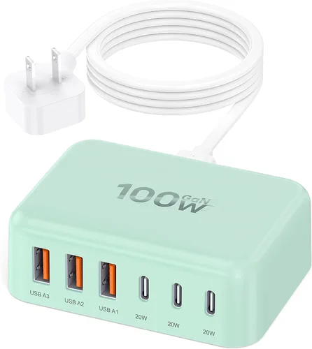 Vista 8 de Cargador USB 6 en 1 de 100 W, estación de carga 50% más pequeña para A-blanco