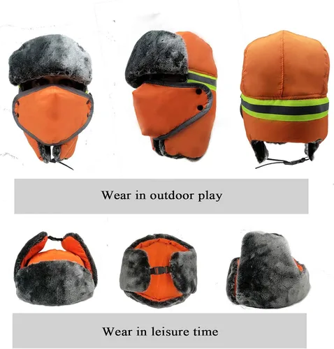 Vista 5 de Sombrero de esquí de invierno para hombres y mujeres, sombrero de soldado ruso cálido con máscara resistente al viento para esquí al aire libre