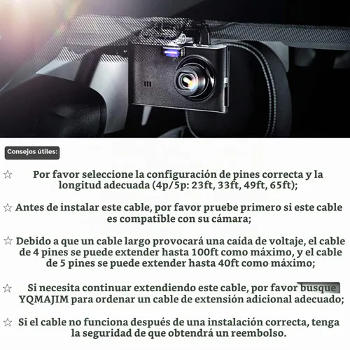 Vista 7 de Cable de cámara de tablero de 4 pines, cable de cámara de respaldo de 23 pies, 0.098 in macho a 4 pines Dash Cam Rear View Camera Ultra Long Cable