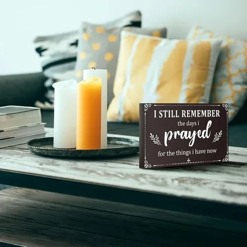 Vista 6 de Letrero inspirador con texto en inglés "I Still Remember The Days I Prayed", letreros inspiradores para mesa de estar, centros de mesa de madera