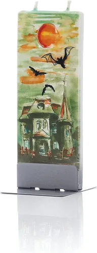 Vista 10 de Vela plana hecha a mano, murciélagos de Halloween, velas de otoño, velas decorativas pintadas a mano, sin perfume, vela de 2 mechas resistente al