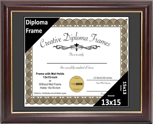 Vista 27 de Creative Picture Frames Marco para Diploma de Caoba con Borde Dorado de 12x16 pulgadas con Vidrio y Paspartú Negro y Colgadores de Pared Instalados