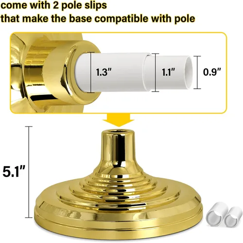 Vista 4 de Este soporte de base para asta de bandera de interior, soporte de bandera interior dorado compatible con asta de bandera de 1.3 pulgadas, 1.1 y 0.9