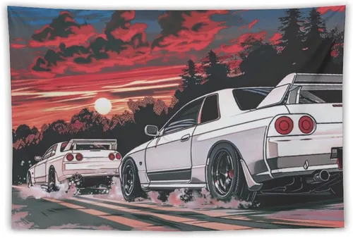 Vista 17 de QEOPGNE Tapiz de pared grande Jdm Anime Sunset Japanese Car S13, tapiz de pared para dormitorio, sala de estar, decoración estética, tapices de 30 x